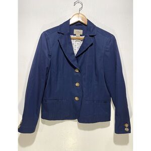 L.L. Bean blazer jacket cropped preppy business accademia blue cotton women 12P